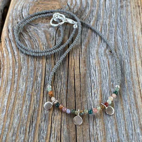 Handmade Jasper Beaded Necklace – Sterling Silver Dangles, Boho Choker