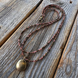 Handmade Layered Necklace - Pink Czech Glass Beads, Bronze Pendant