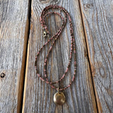 Handmade Layered Necklace - Pink Czech Glass Beads, Bronze Pendant