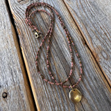 Handmade Layered Necklace - Pink Czech Glass Beads, Bronze Pendant