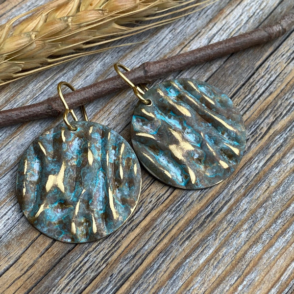 Handmade Patina Brass Earrings – Southwestern Boho Dangle Jewelry