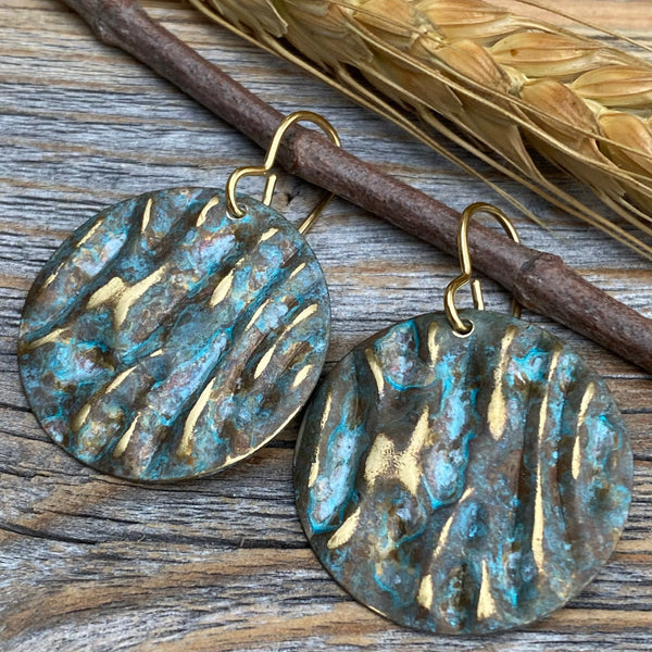 Handmade Patina Brass Earrings – Southwestern Boho Dangle Jewelry
