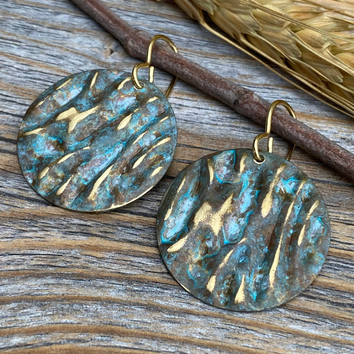 Handmade Patina Brass Earrings – Southwestern Boho Dangle Jewelry