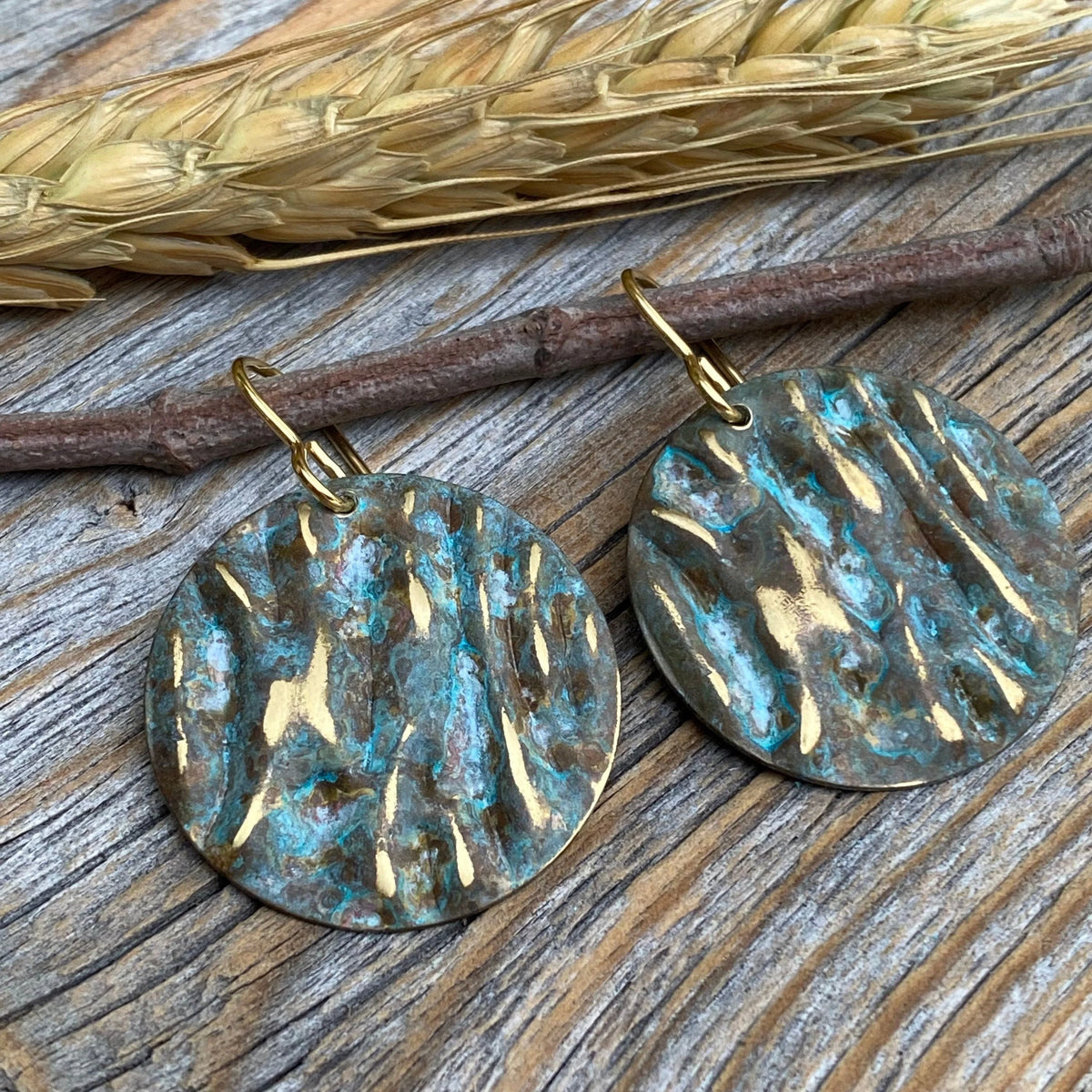 Handmade Patina Brass Earrings – Southwestern Boho Dangle Jewelry