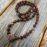 Handmade Red Creek Jasper Beaded Necklace, Copper Accents, Boho Jewelry