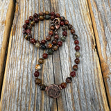 Handmade Red Creek Jasper Beaded Necklace, Copper Accents, Boho Jewelry