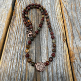 Handmade Red Creek Jasper Beaded Necklace, Copper Accents, Boho Jewelry
