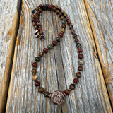 Handmade Red Creek Jasper Beaded Necklace, Copper Accents, Boho Jewelry