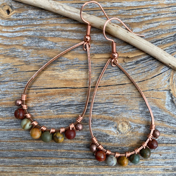 Handmade Red Creek Jasper Earrings – Copper Boho Dangle