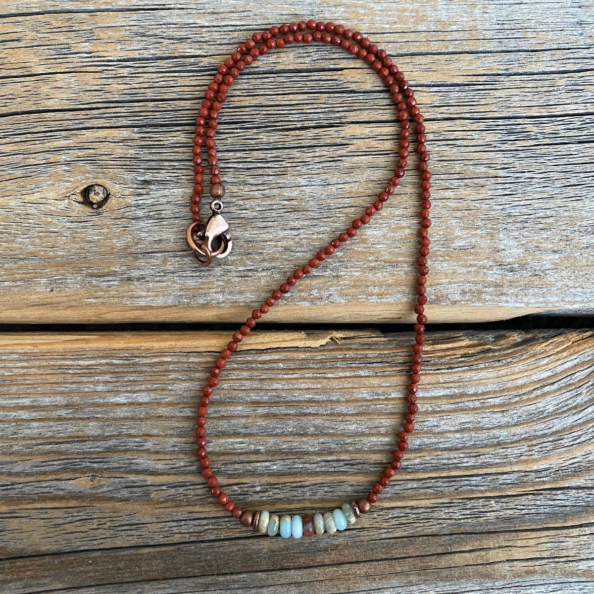 Handmade Red Jasper African Opal Beaded Necklace, Boho Southwestern Jewelry