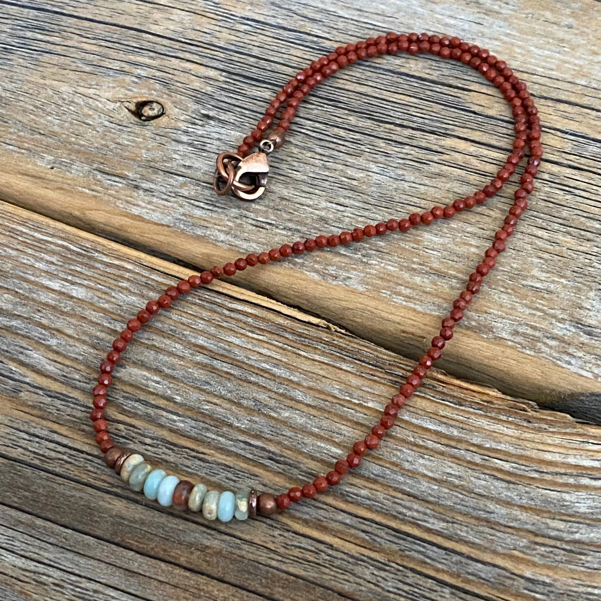 Handmade Red Jasper African Opal Beaded Necklace, Boho Southwestern Jewelry