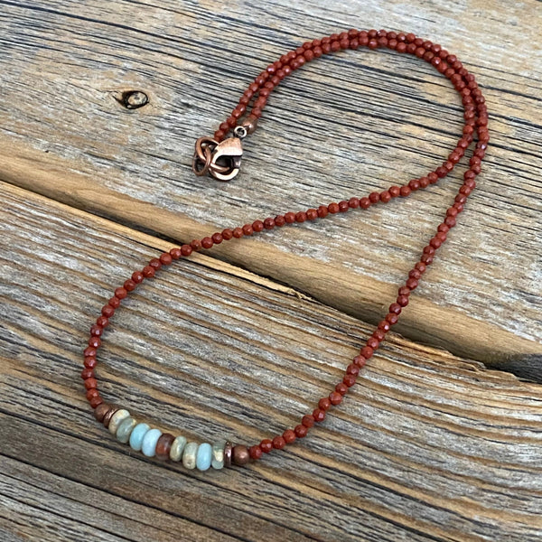 Handmade Red Jasper African Opal Beaded Necklace, Boho Southwestern Jewelry