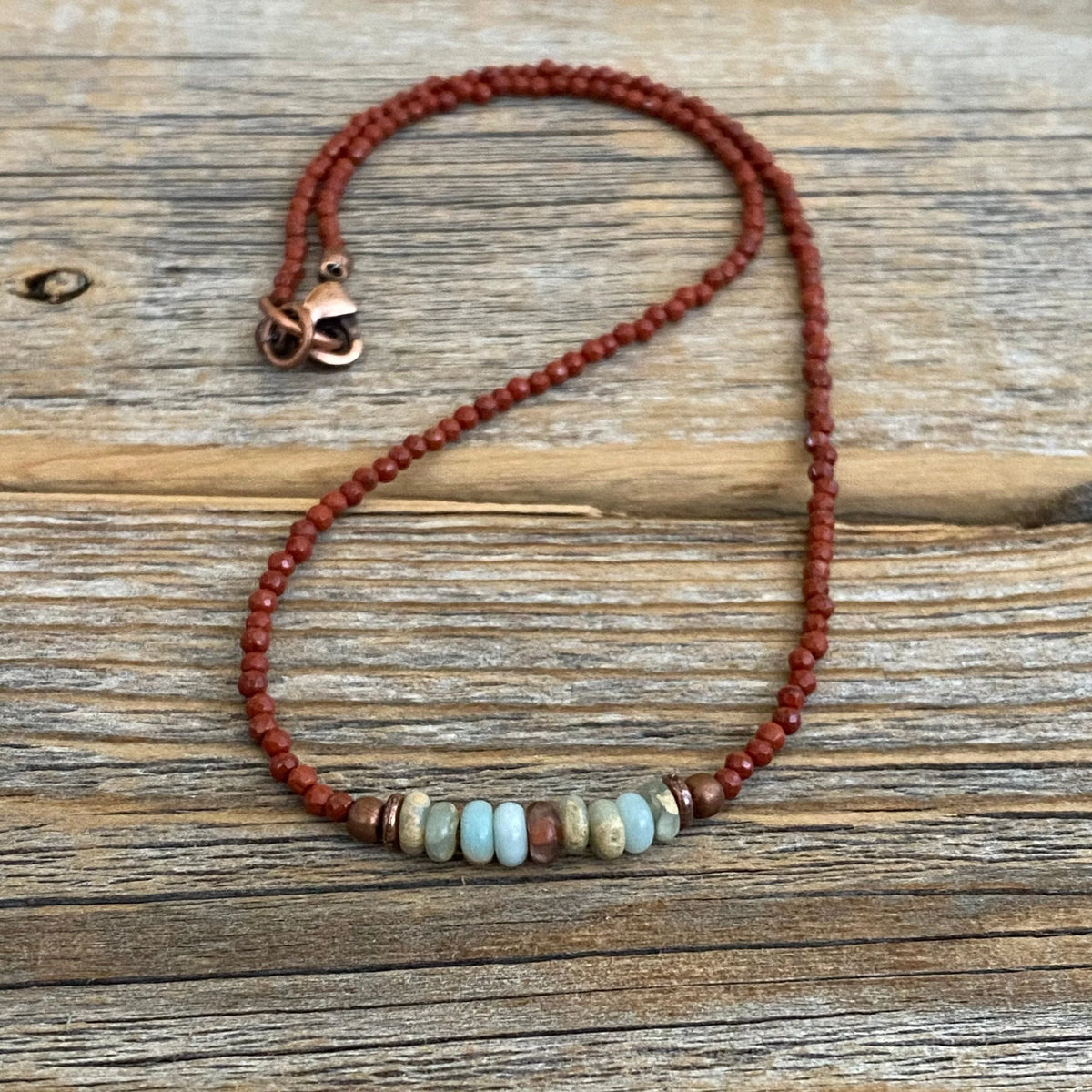 Handmade Red Jasper African Opal Beaded Necklace, Boho Southwestern Jewelry