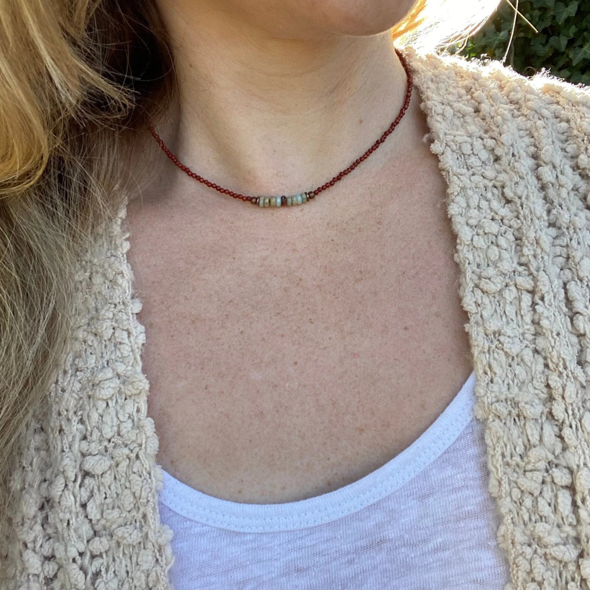 Handmade Red Jasper African Opal Beaded Necklace, Boho Southwestern Jewelry