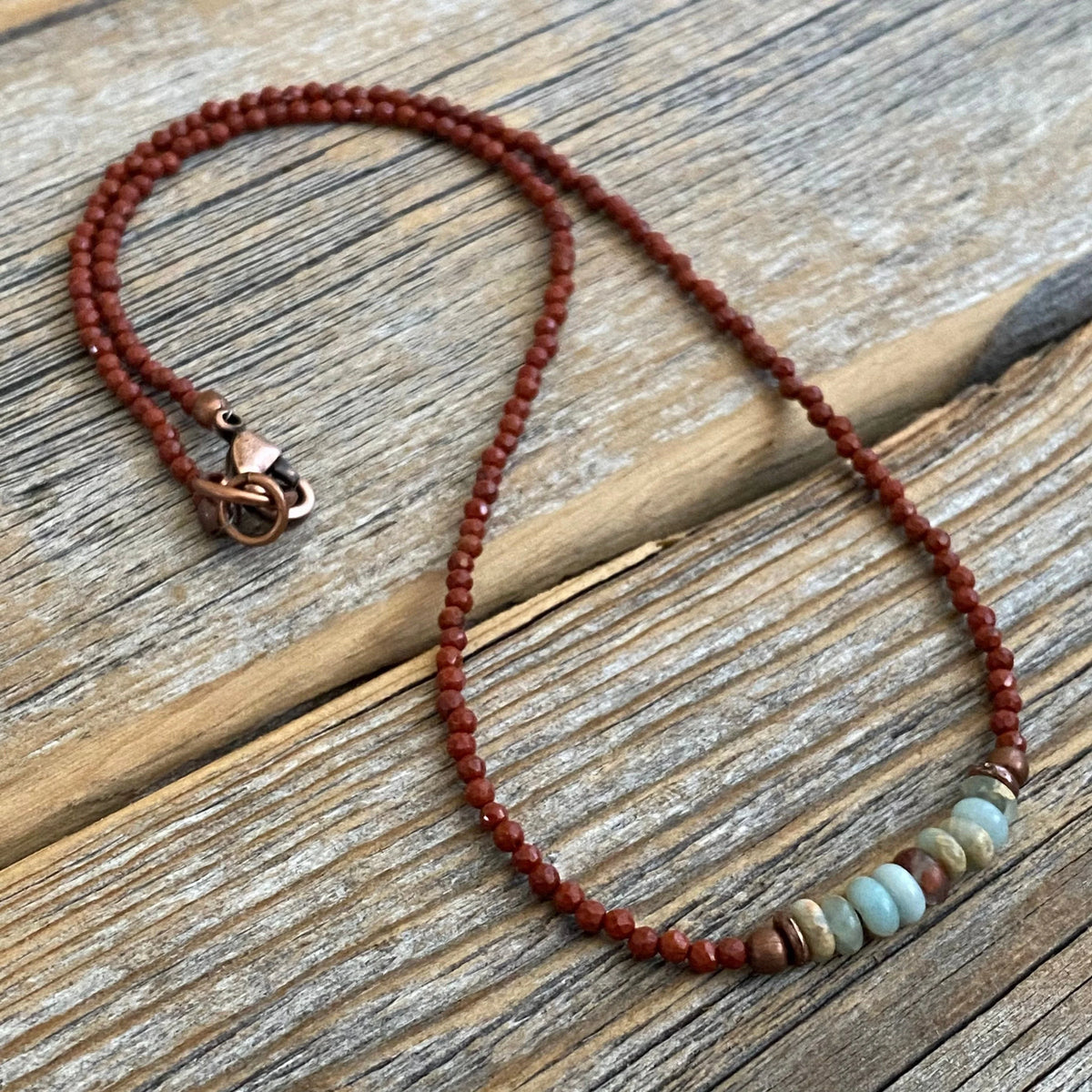 Handmade Red Jasper African Opal Beaded Necklace, Boho Southwestern Jewelry