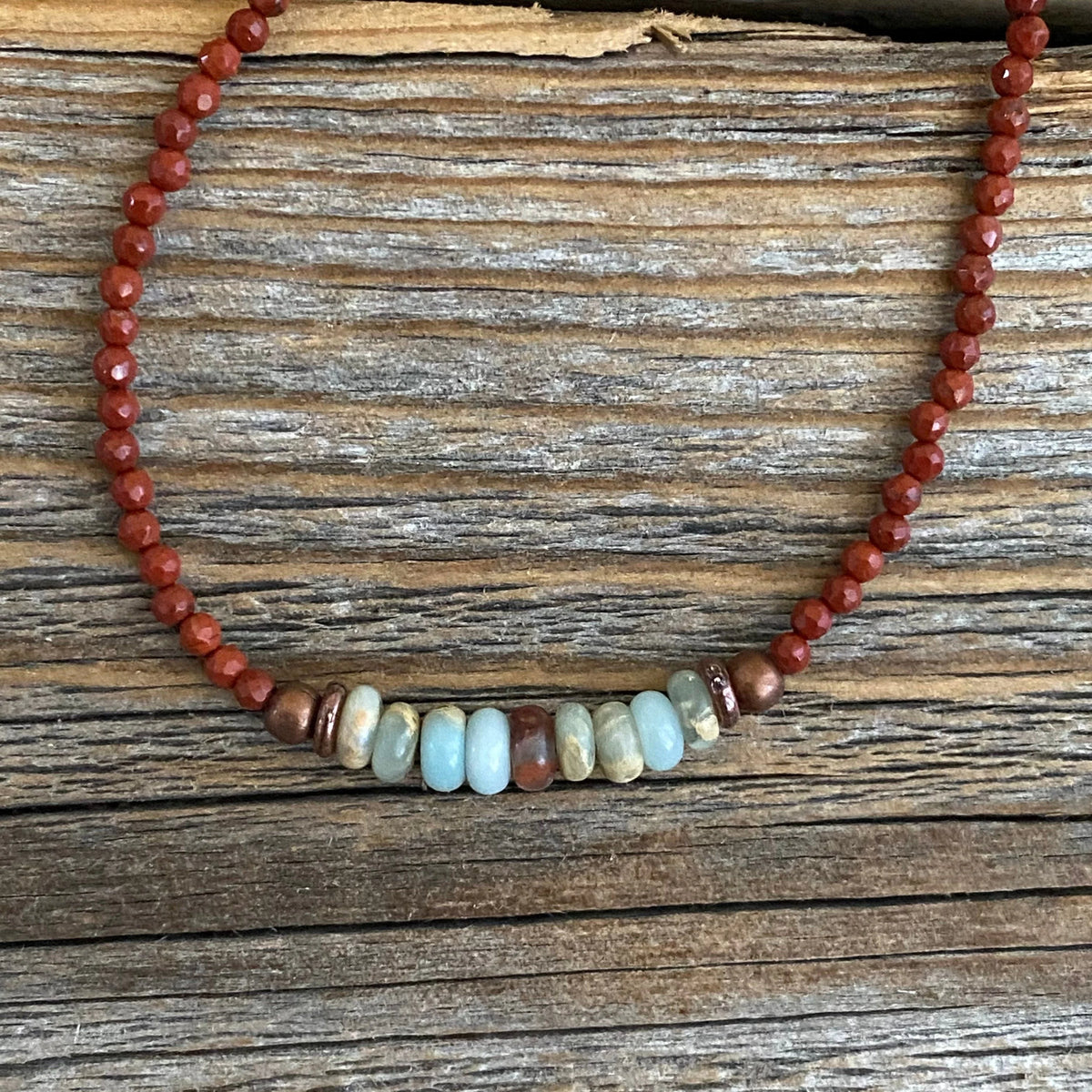 Handmade Red Jasper African Opal Beaded Necklace, Boho Southwestern Jewelry