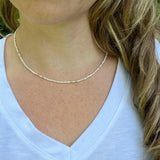 Handmade Rice Pearl Choker, Gold Accent Beaded Necklace