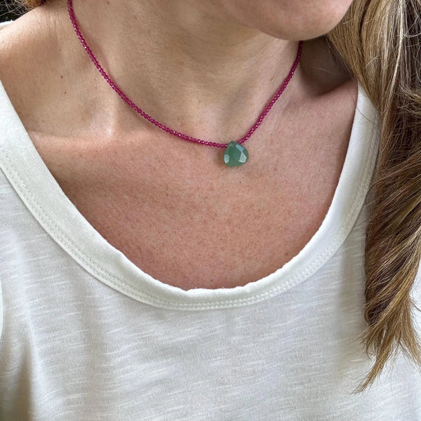 Handmade Ruby Beaded Choker Necklace – Aventurine Accent, July Birthstone