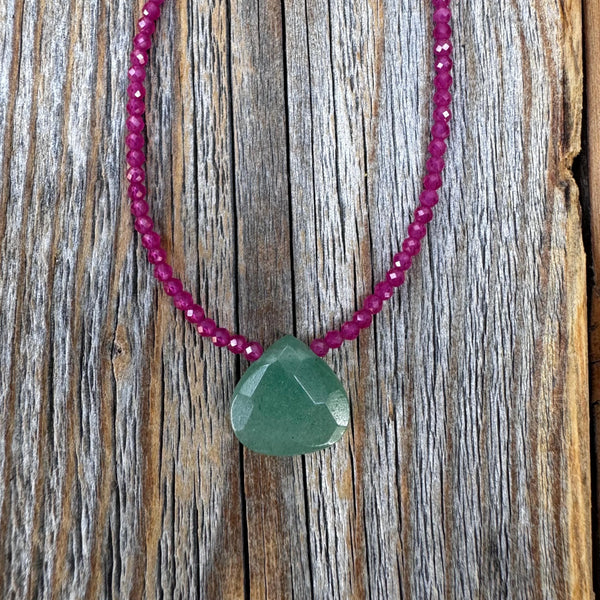 Handmade Ruby Beaded Choker Necklace – Aventurine Accent, July Birthstone