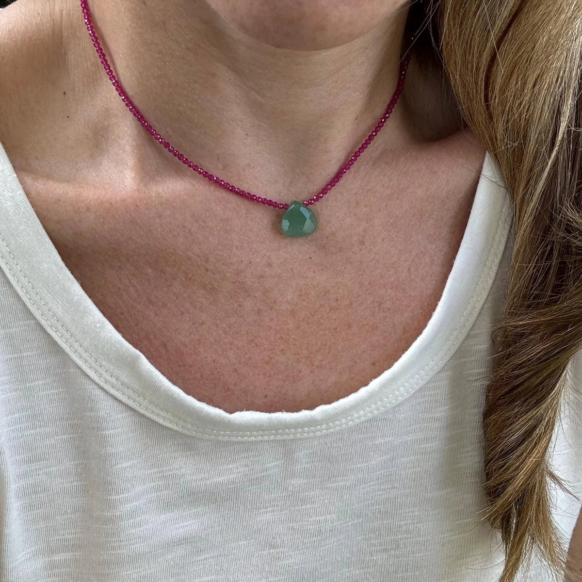 Handmade Ruby Beaded Choker Necklace – Aventurine Accent, July Birthstone