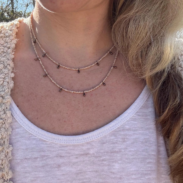 Handmade Seed Bead Choker | Copper Dangles, Boho Necklace