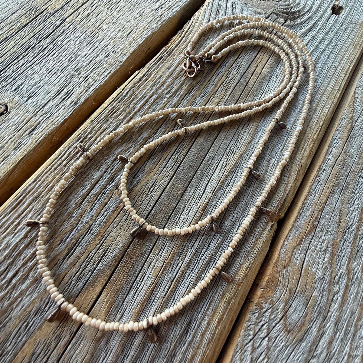 Handmade Seed Bead Choker | Copper Dangles, Boho Necklace