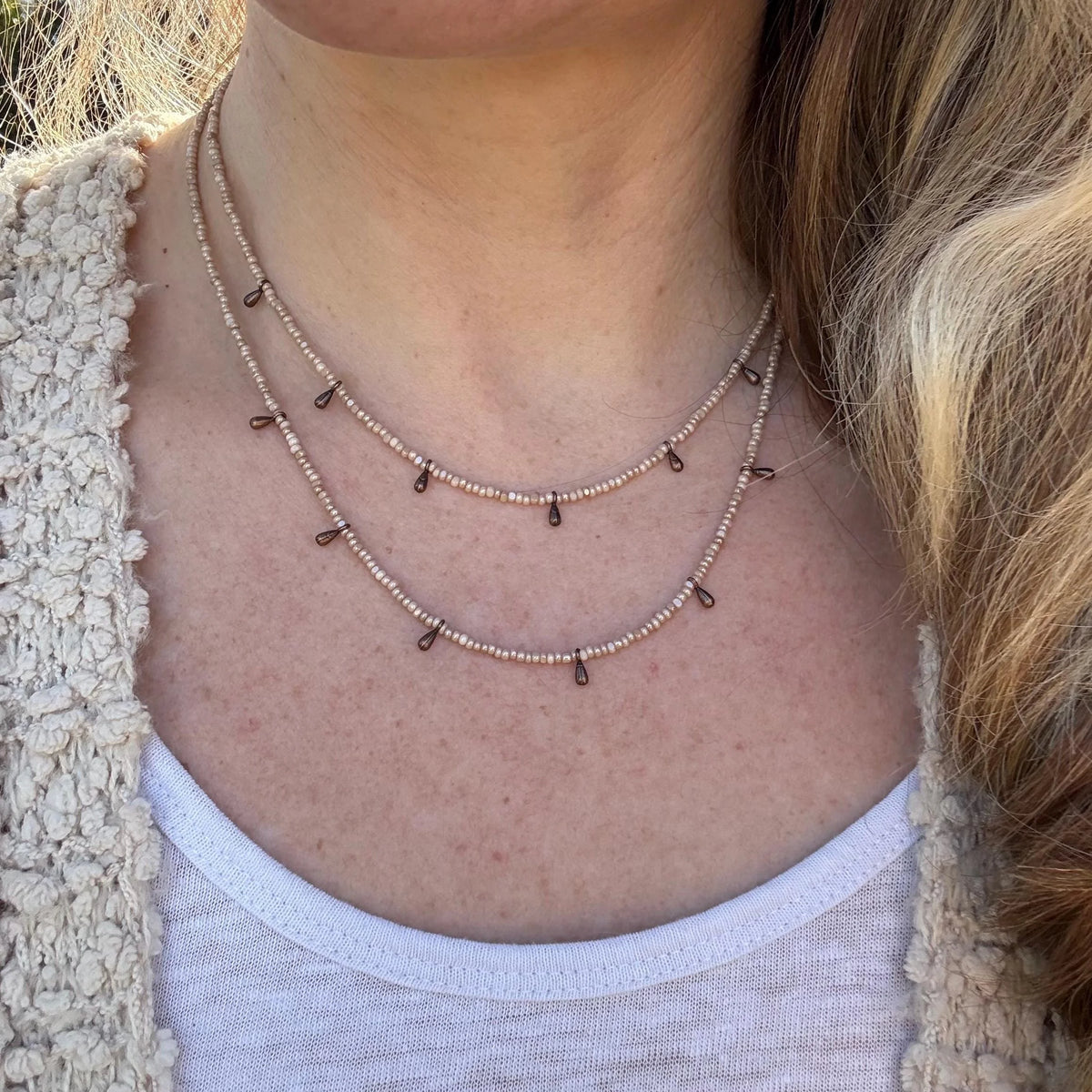 Handmade Seed Bead Choker | Copper Dangles, Boho Necklace