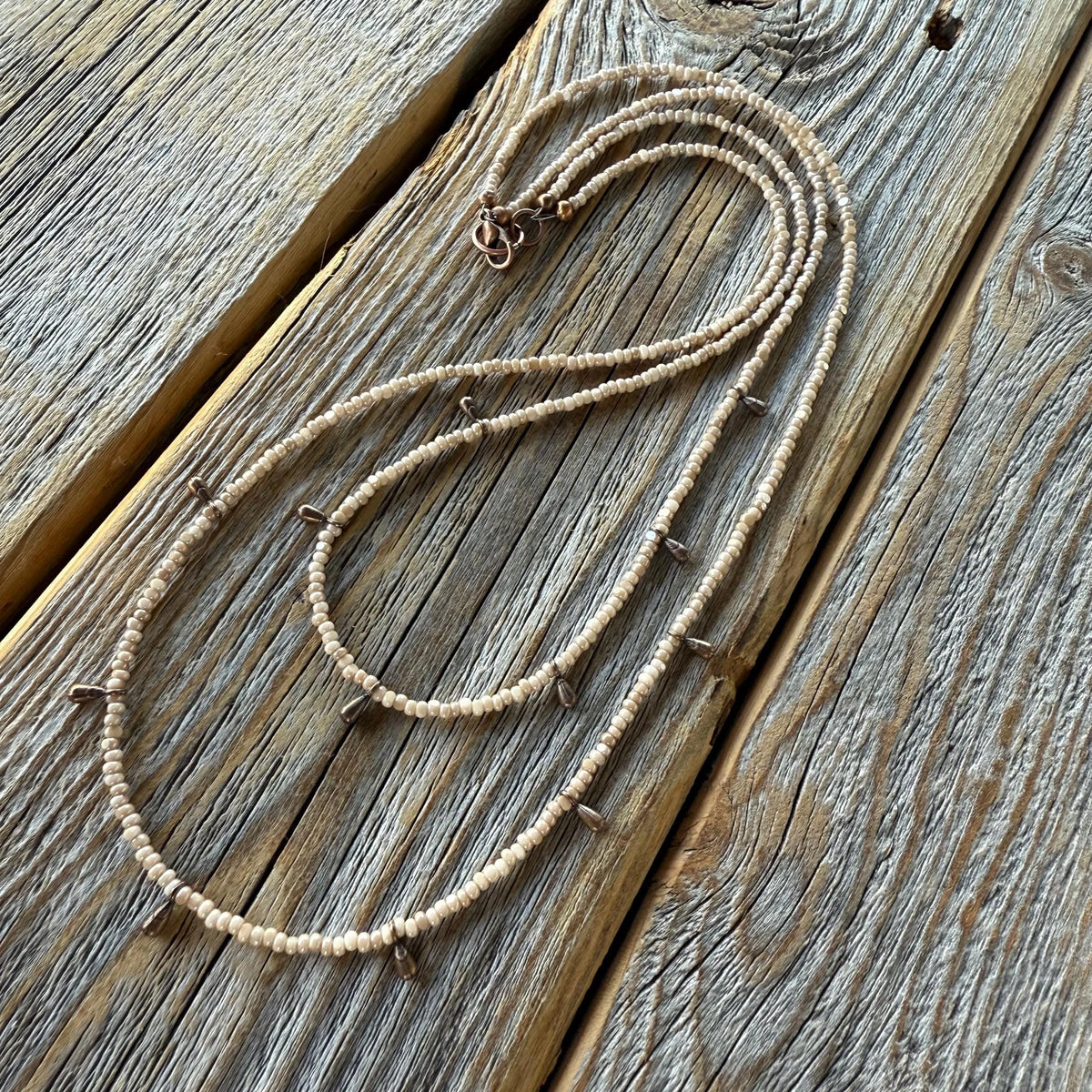 Handmade Seed Bead Choker | Copper Dangles, Boho Necklace