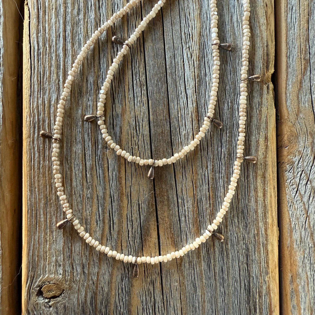 Handmade Seed Bead Choker | Copper Dangles, Boho Necklace