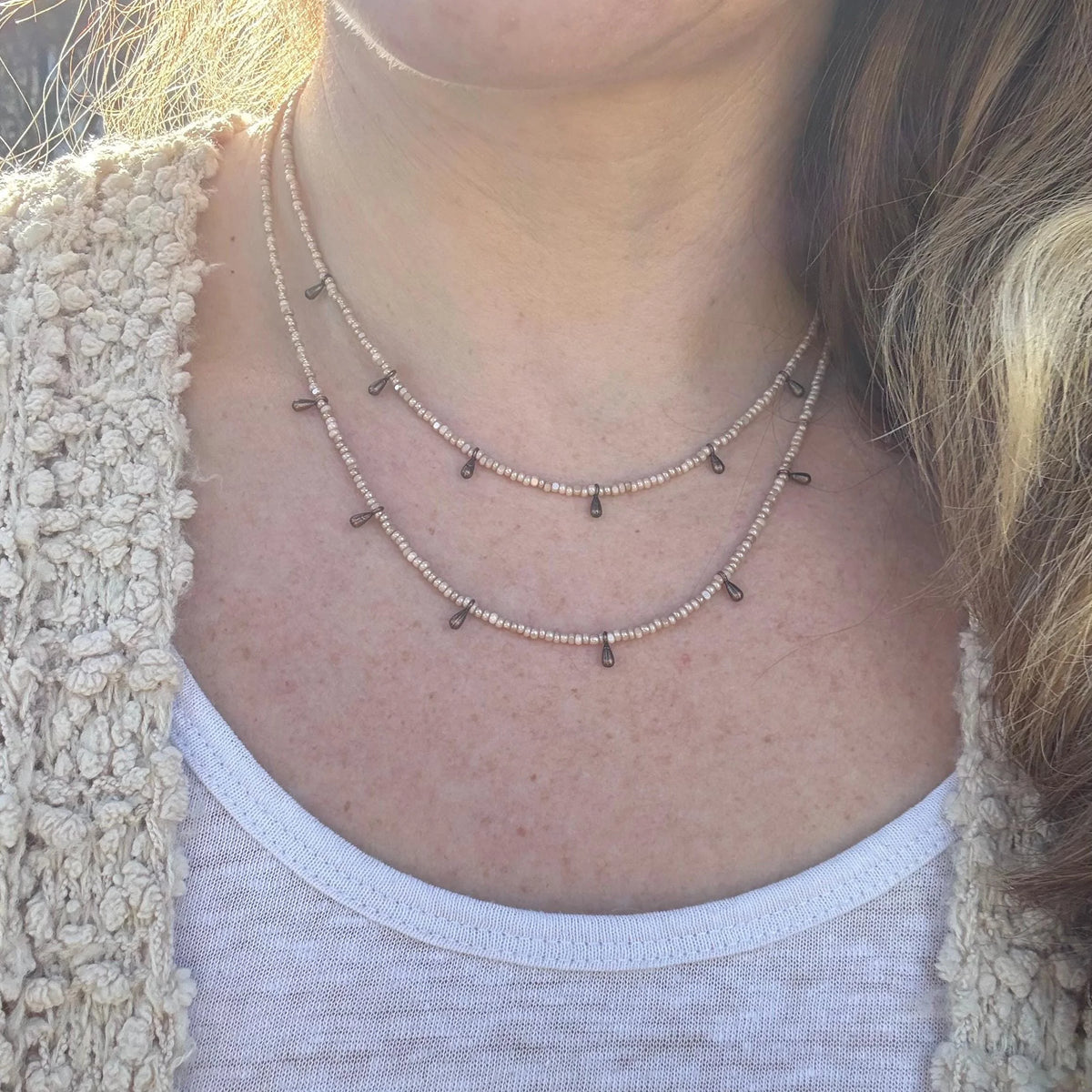 Handmade Seed Bead Choker | Copper Dangles, Boho Necklace