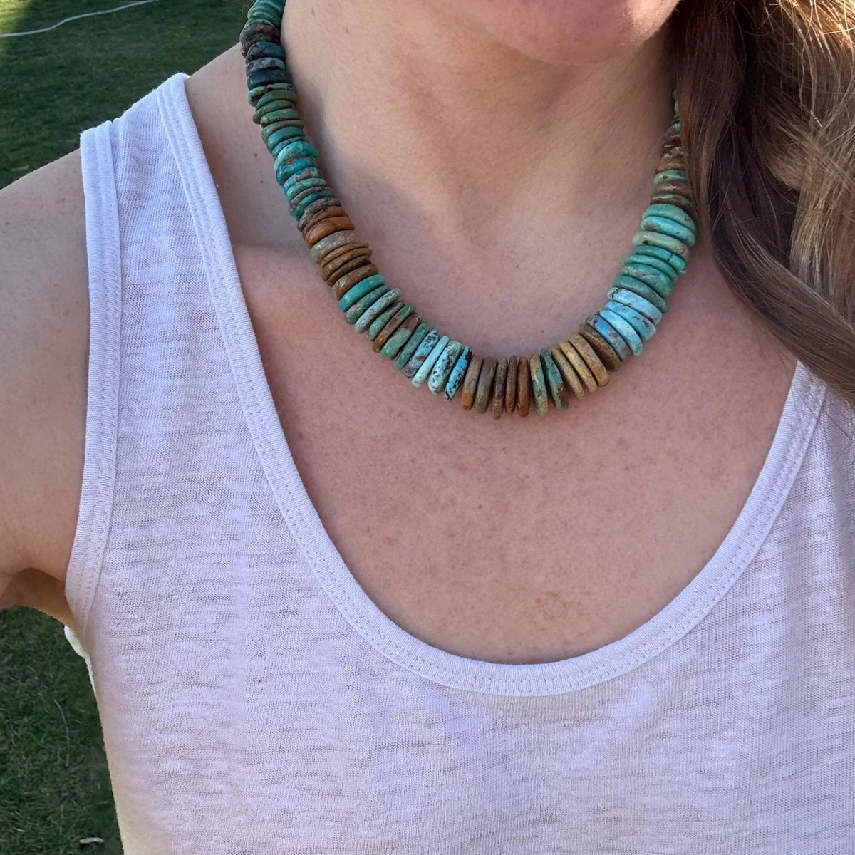 Handmade Turquoise Beaded Necklace – Boho Western Statement Jewelry