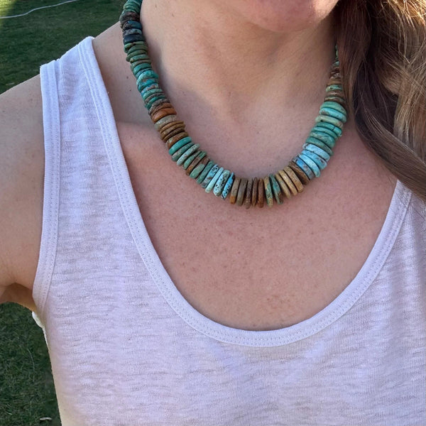 Handmade Turquoise Beaded Necklace – Boho Western Statement Jewelry
