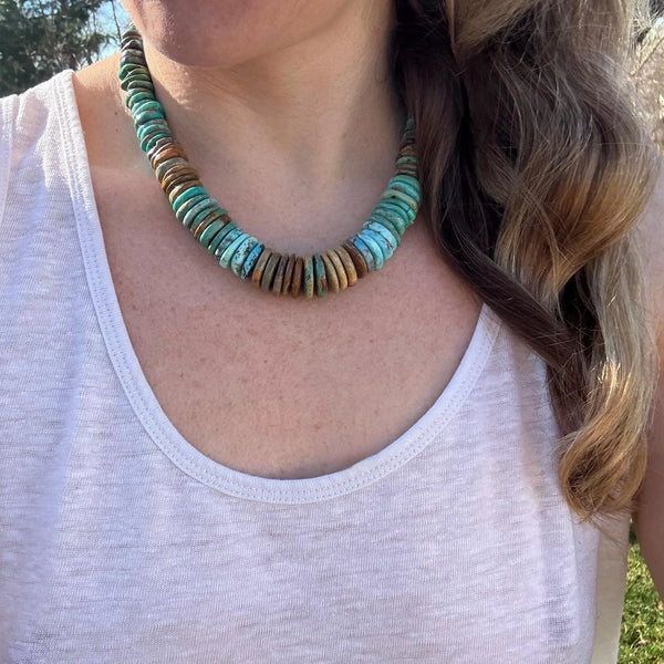 Handmade Turquoise Beaded Necklace – Boho Western Statement Jewelry