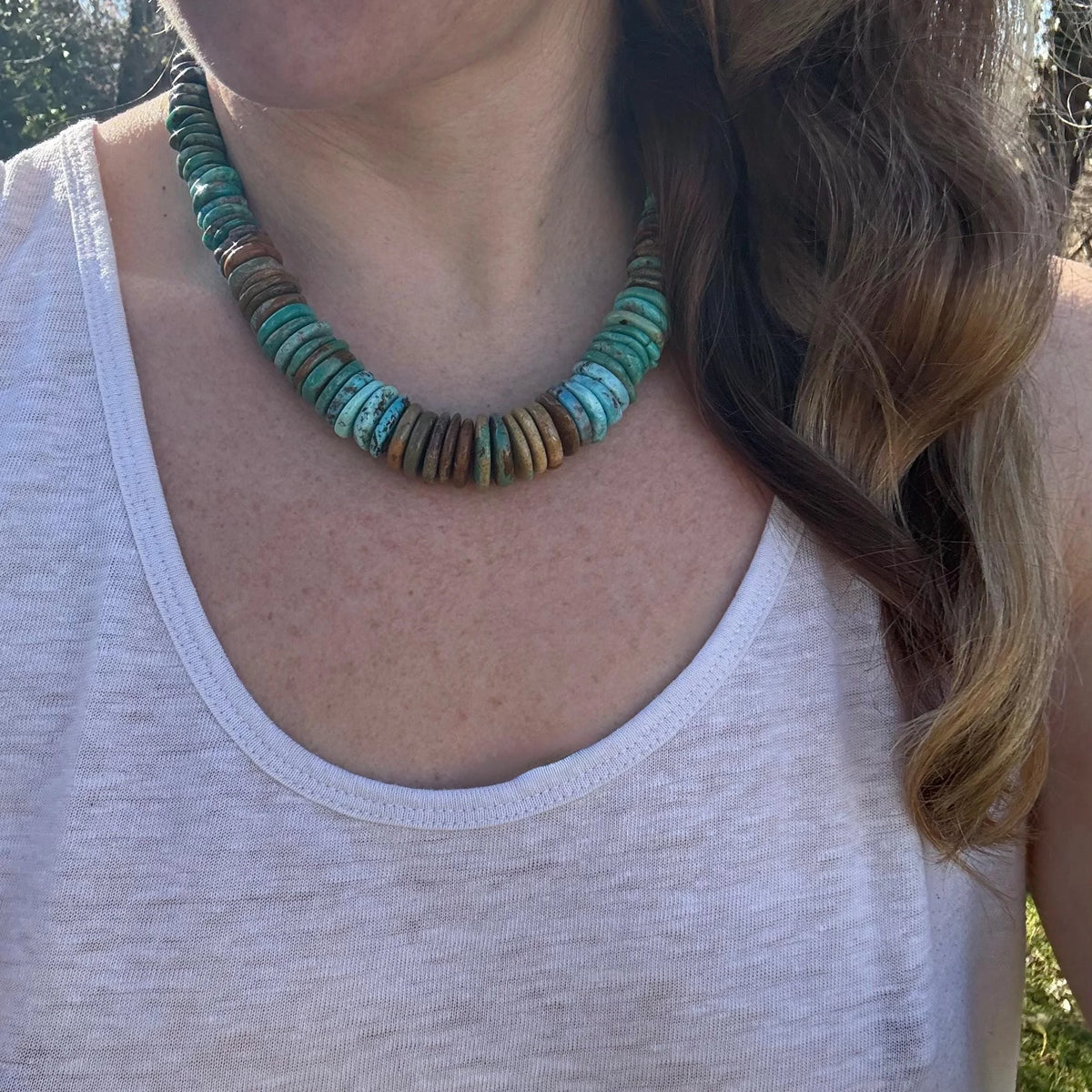 Handmade Turquoise Beaded Necklace – Boho Western Statement Jewelry