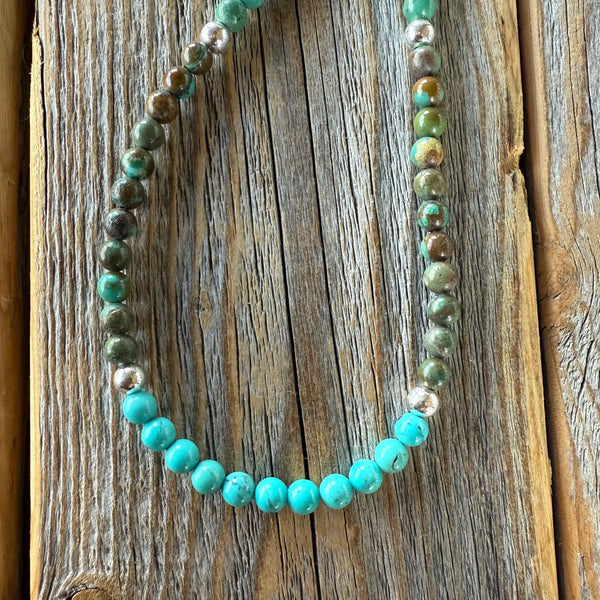 Handmade Turquoise Beaded Necklace – Sterling Silver, Western Boho Jewelry