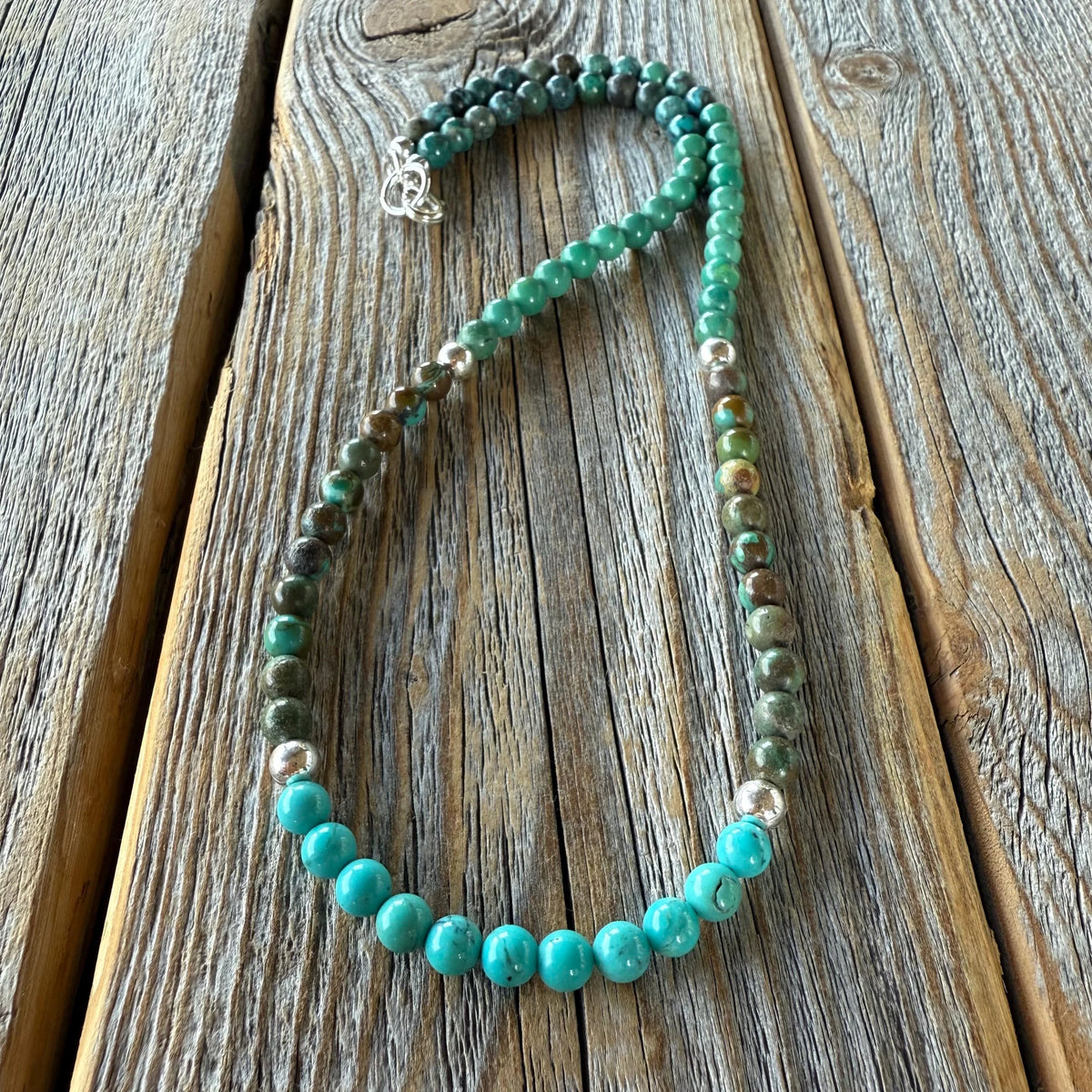 Handmade Turquoise Beaded Necklace – Sterling Silver, Western Boho Jewelry