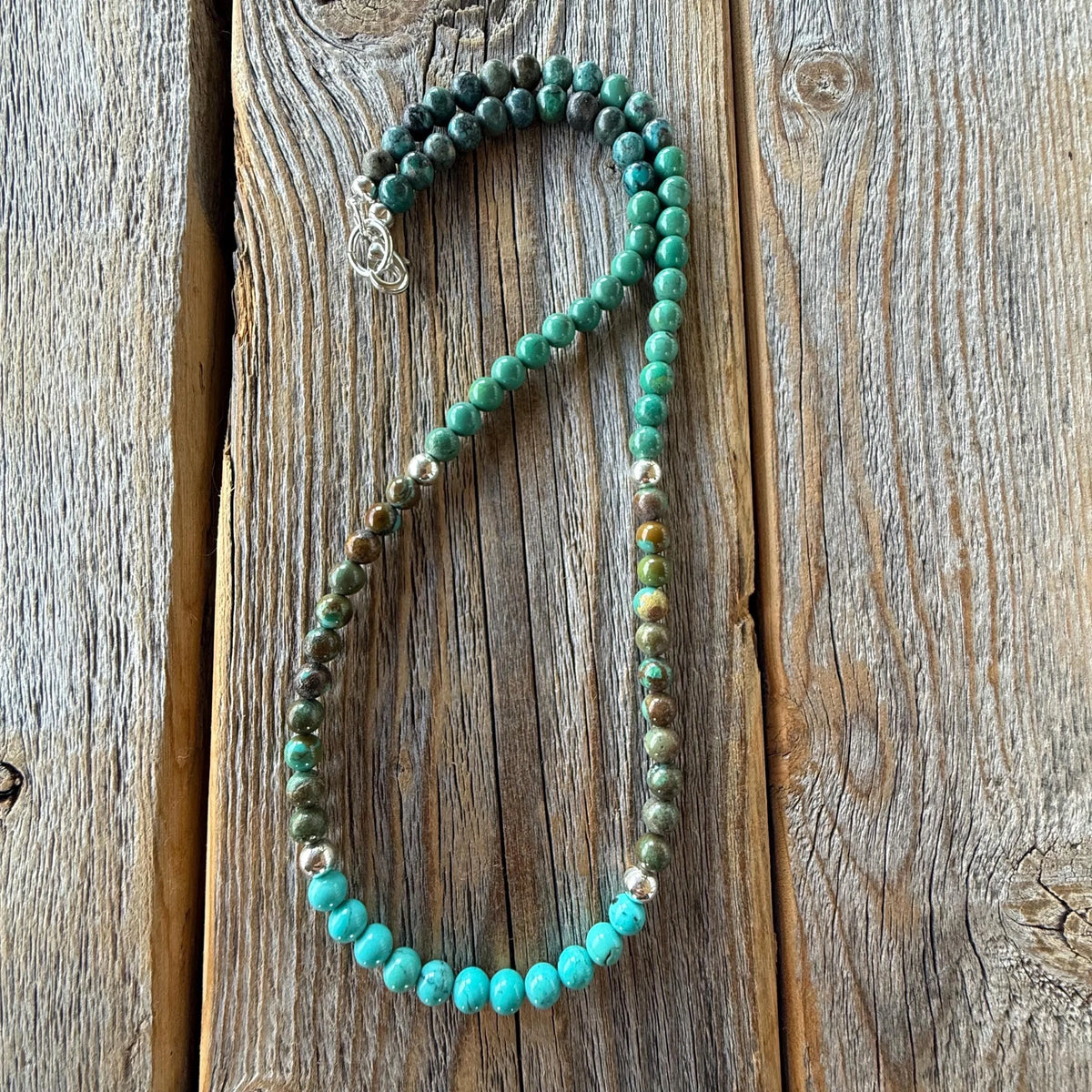 Handmade Turquoise Beaded Necklace – Sterling Silver, Western Boho Jewelry