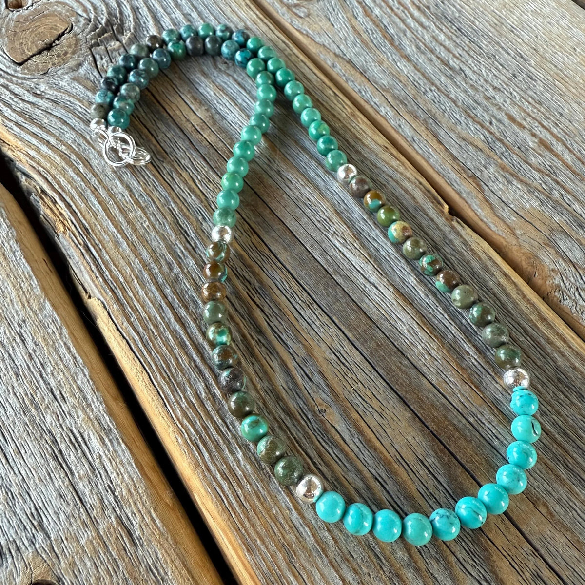 Handmade Turquoise Beaded Necklace – Sterling Silver, Western Boho Jewelry