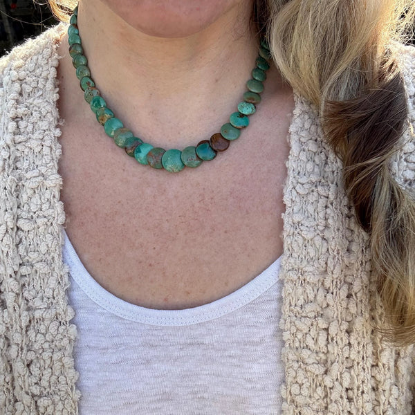 Handmade Turquoise Beaded Necklace, Western Gemstone Statement Jewelry