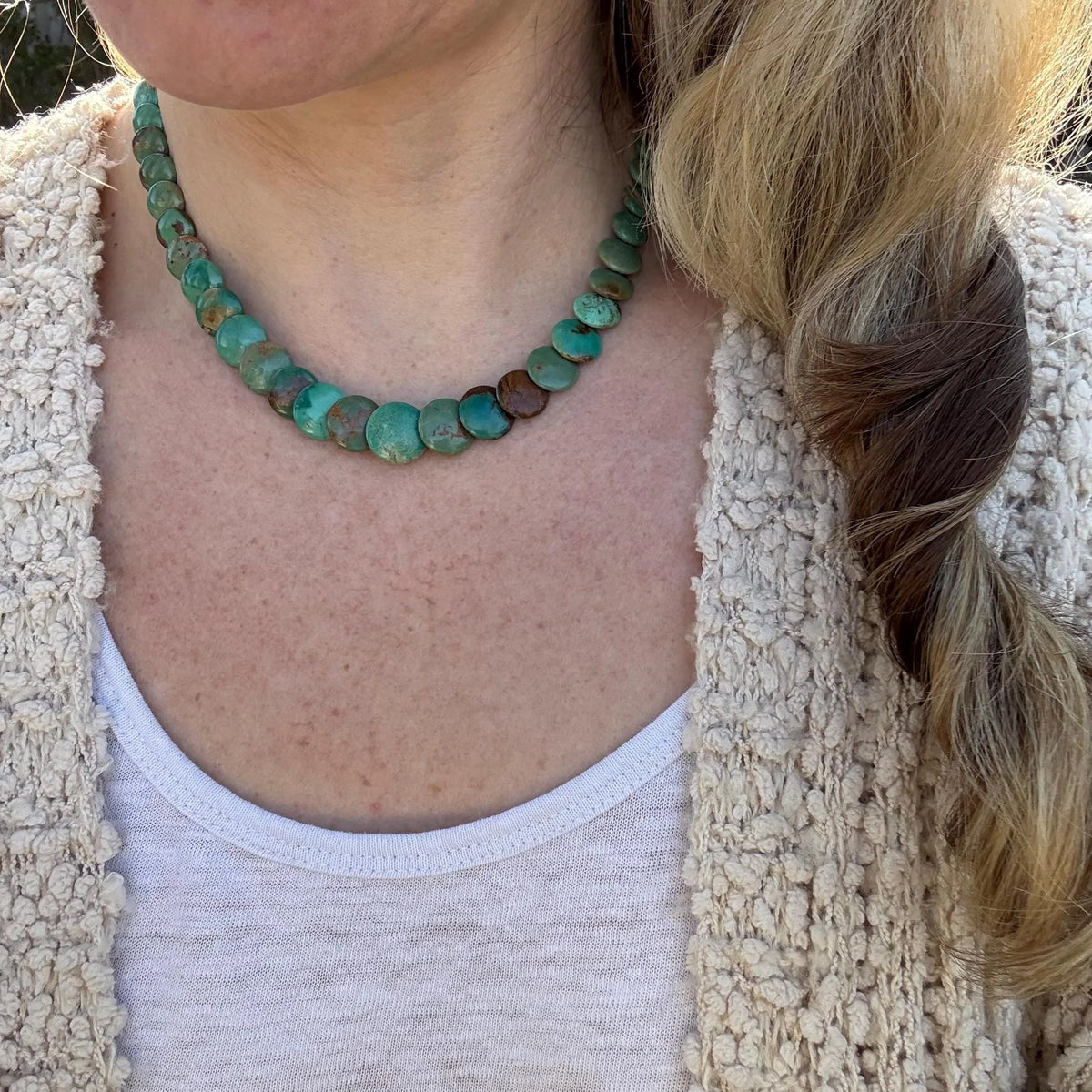 Handmade Turquoise Beaded Necklace, Western Gemstone Statement Jewelry