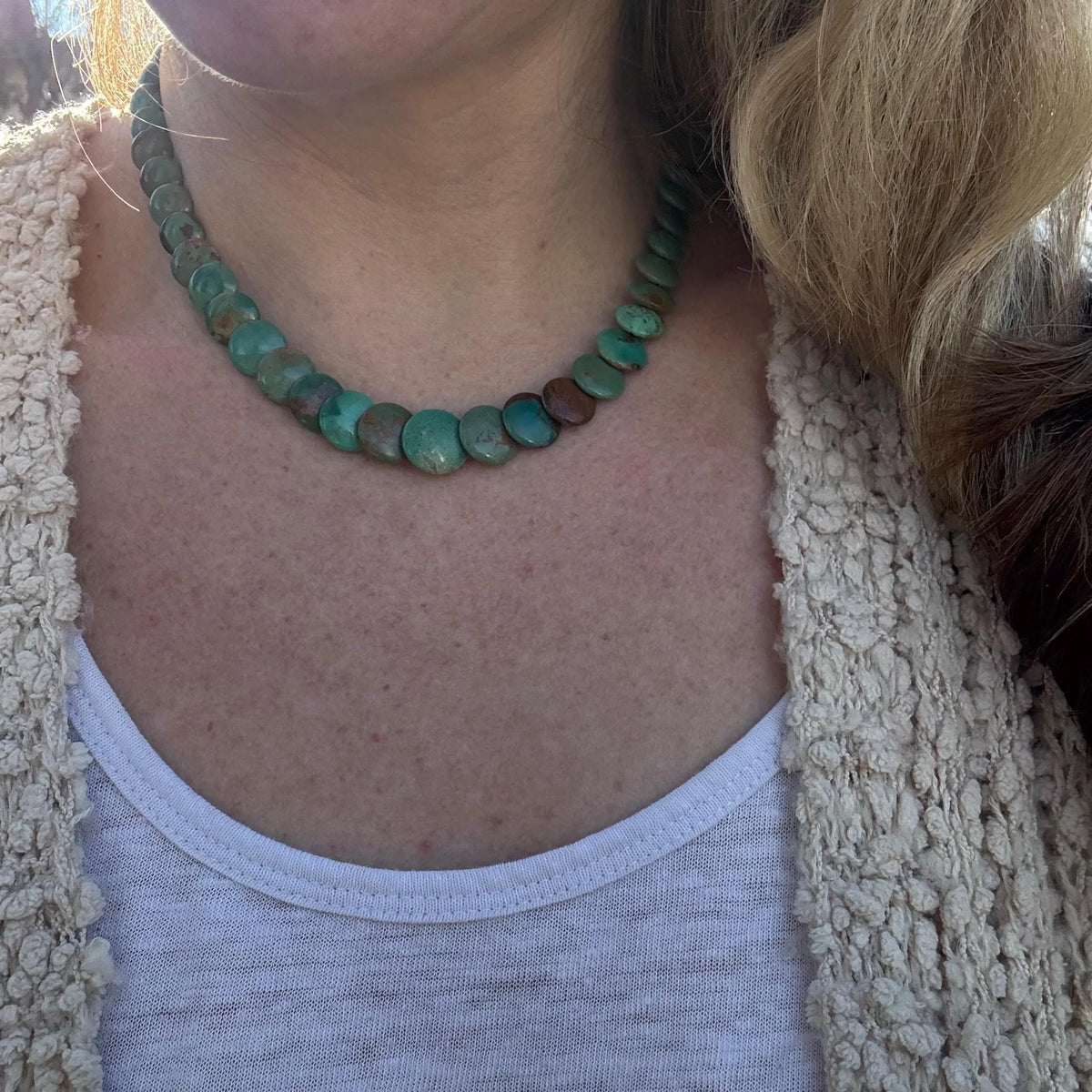 Handmade Turquoise Coin Beaded Necklace, Western Jewelry
