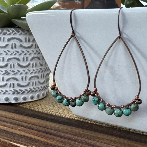 Handmade Turquoise Copper Dangle Earrings – Western Jewelry