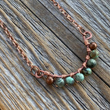 Handmade Turquoise Copper Jewelry Set, Boho Teardrop Necklace Earrings Rustic