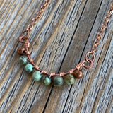 Handmade Turquoise Copper Jewelry Set, Boho Teardrop Necklace Earrings Rustic