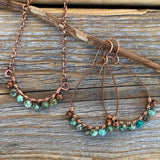 Handmade Turquoise Copper Jewelry Set, Boho Teardrop Necklace Earrings Rustic