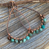 Handmade Turquoise Copper Jewelry Set, Boho Teardrop Necklace Earrings Rustic