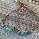 Handmade Turquoise Copper Jewelry Set, Boho Teardrop Necklace Earrings Rustic
