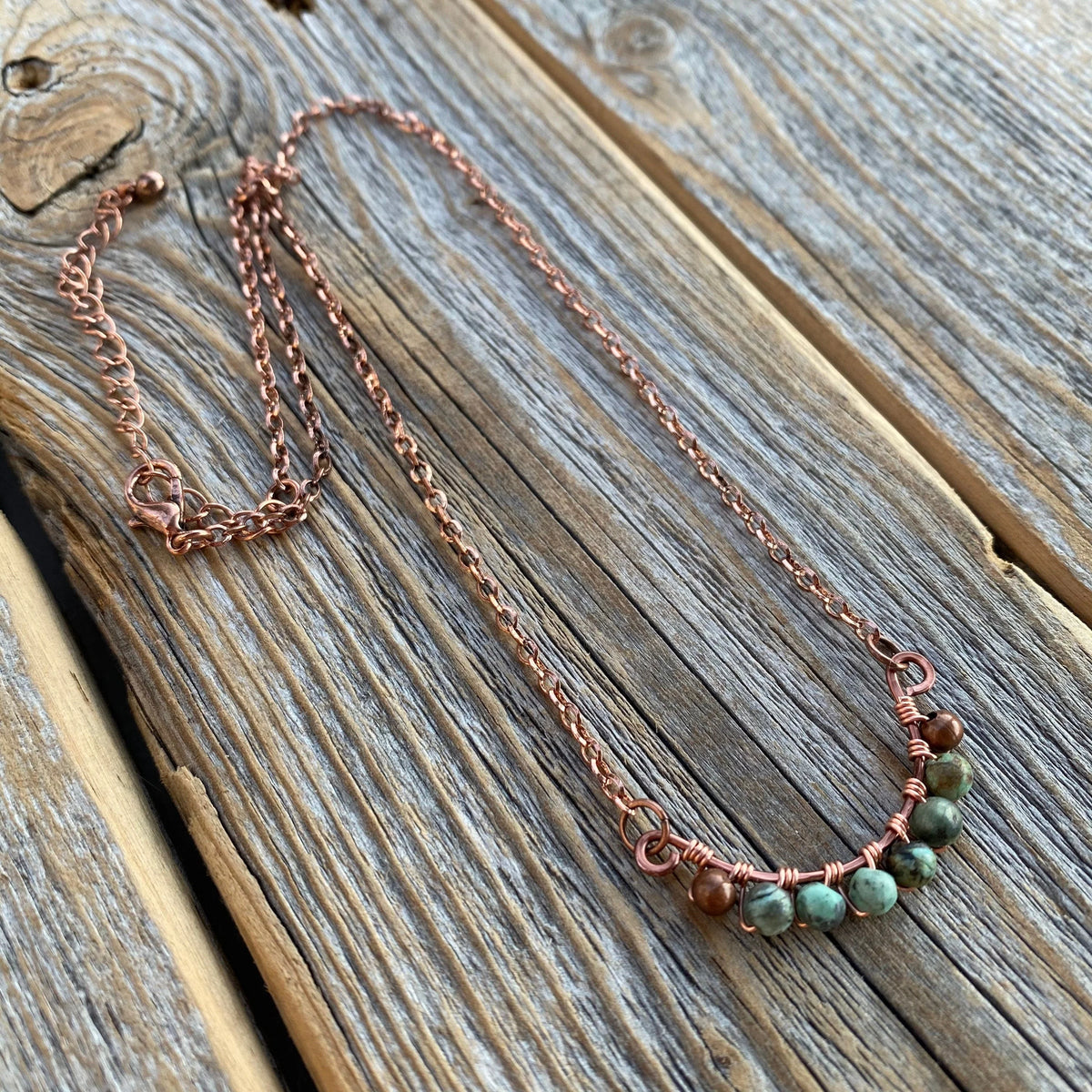 Handmade Turquoise Copper Jewelry Set, Boho Teardrop Necklace Earrings Rustic