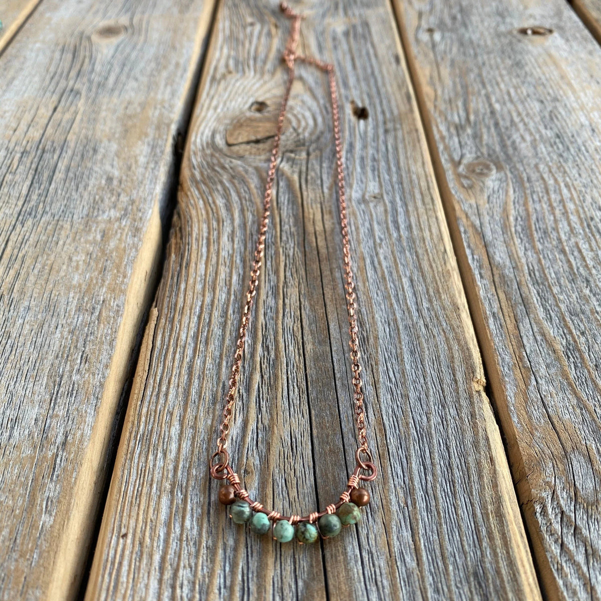 Handmade Turquoise Copper Jewelry Set, Boho Teardrop Necklace Earrings Rustic