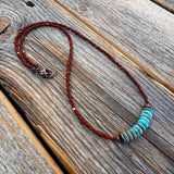 Handmade Turquoise Disc Necklace, Brown Czech Glass, Boho Copper Accent